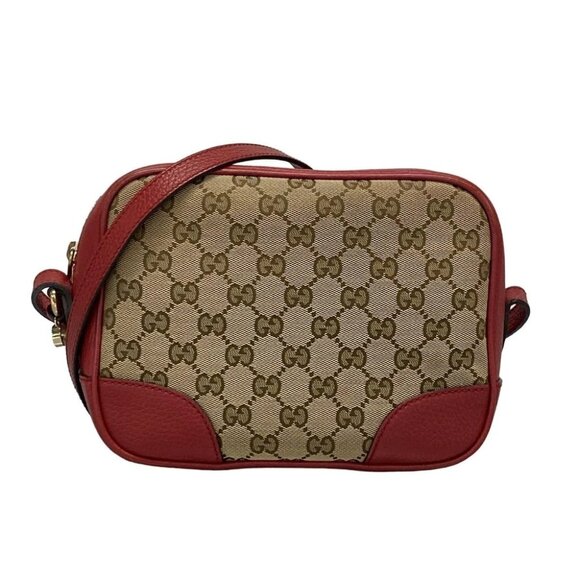 Gucci Handbags - Auth GUCCI Bree/GG Beige Brown Red Jacquard Leather Shoulder Bag